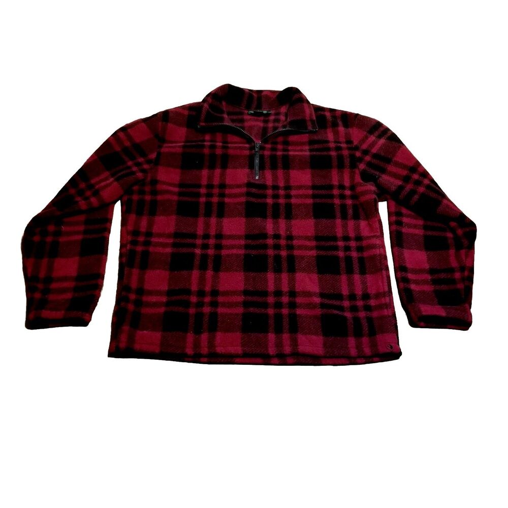 J Crew Fleece Men Size Small Red Black Plaid 1/4 Zip Vintage Jacket Made in USA